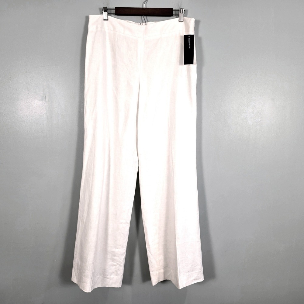 Jones New York Signature White 100% Linen Wide Leg Pants Trousers Womens 12 NWT